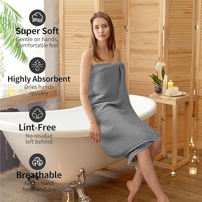 Microfiber Waffle Bath Towels, 4 Pieces, Soft, Absorbent, Fast Drying, Lint Free (Silver)