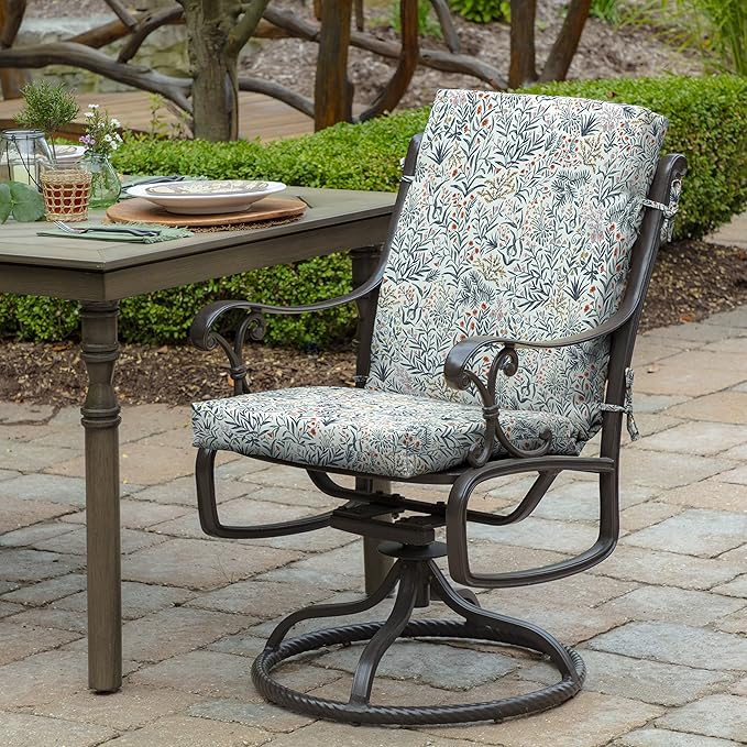 Arden 4-Pack Outdoor Patio Dining Chair Cushion, 20x44, Rain-Proof Seat Pad, Fade-Resistant Outdoor Cushion Pistachio Botanical