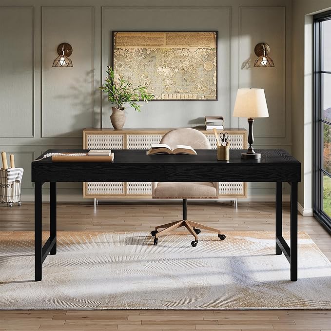 Tribesigns 55" Industrial Executive Desk for Home Office, Rustic Simple Computer Laptop Desk with Strong Metal Legs, Study Writing Table Business Workstation, Small Conference Table Black
