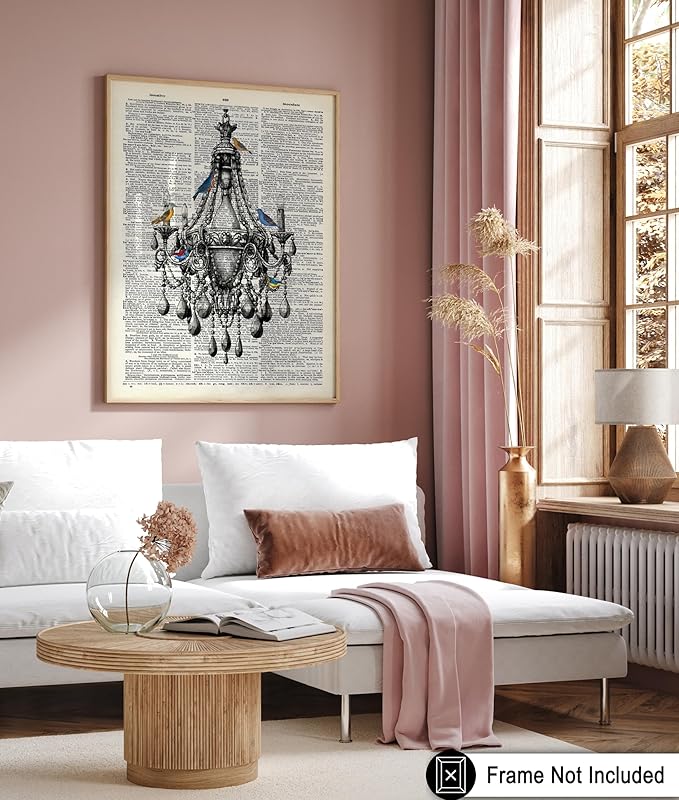Poster Master Dictionary Art Poster - Antique Chandelier Print - Bird Art - Baroque Art - Gift for Men & Women - Chic Decor for Living Room, Dining Room, Bedroom or Kitchen, 24x32 Unframed Wall Art