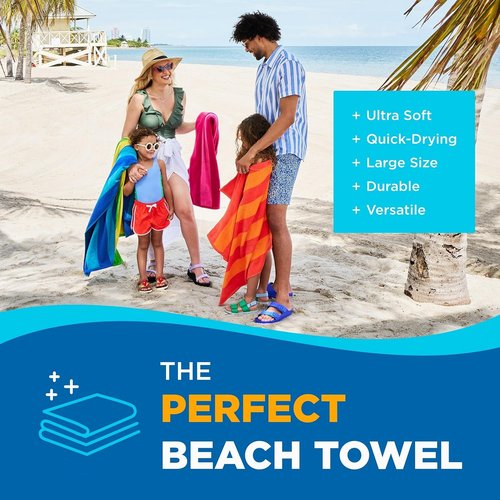 Kaufman Soft Oversized Beach Towels - Absorbent Quick-Drying Velour Striped Towels | 29" x 58" | 100% Cotton (4 Pack)