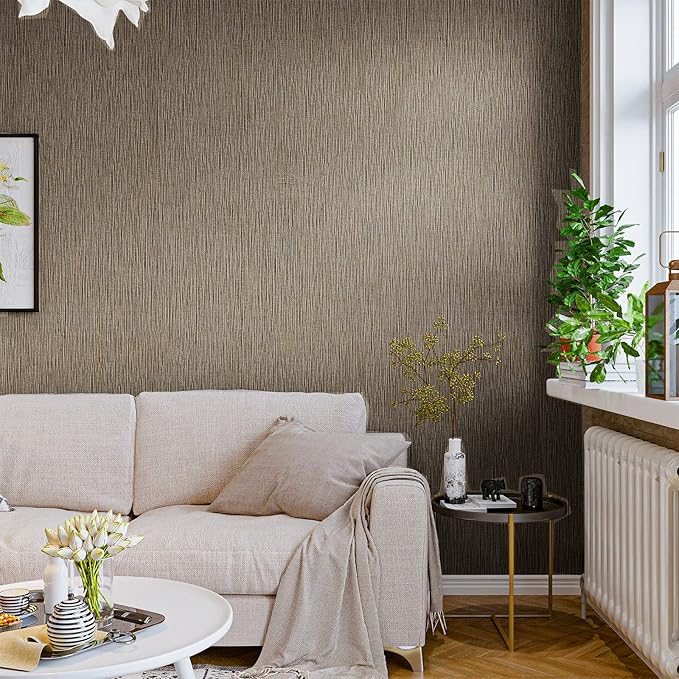VEELIKE 15.7''x118'' Taupe Grasscloth Wallpaper Peel and Stick Textured Faux