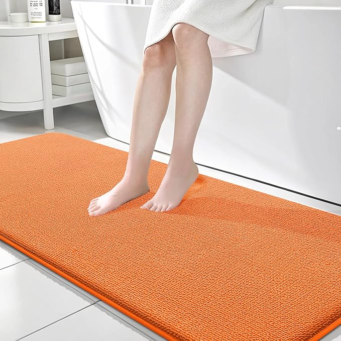 OLANLY Thick Memory Foam Bath Mat Rug 70x24, Extra Soft Absorbent Bathroom Rug, Quick Dry Bath Mats, Non-Slip, Machine Washable Carpet for Bathroom, Tub and Shower, Home Decor Accessories, Orange
