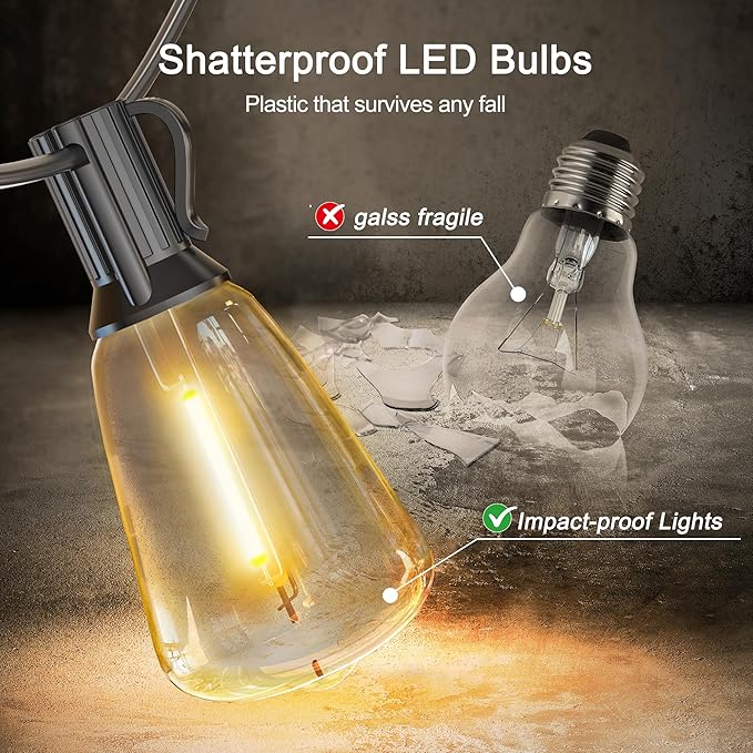 BLIATLUS 25FT Solar String Lights Outdoor Waterproof with Remote Control 8+2 Shatterproof LED ST38 Bulbs for Porch Garden Market Bistro Patio Backyard Fence