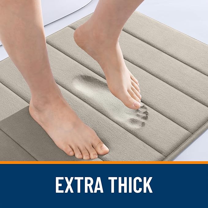 OLANLY Memory Foam Long Bathroom Rugs Runner 59x24, Super Soft Absorbent Bath Mat, Quick Dry, Machine Washable Shower Floor Rugs, Bathmat Carpet, Bathroom Home Decor Accessories, Warm Taupe