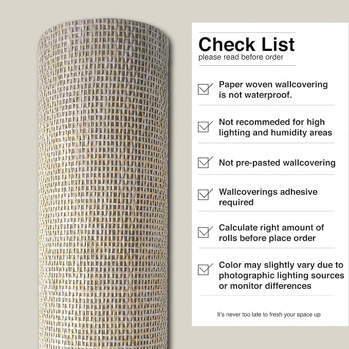 Ansehan Wallcovering W030105 Envy Collection 36" W x 8 Yard L, Natural Paper