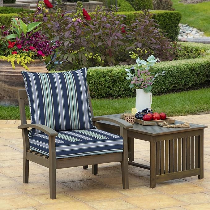 Arden Outdoor Foam Deep Seat Cushion (2-Pack), 22x24, Premium High-Density Foam, Never Flattens, Weather-Proof for Patio Chair Sofa Couch, Sapphire Aurora Blue Stripe