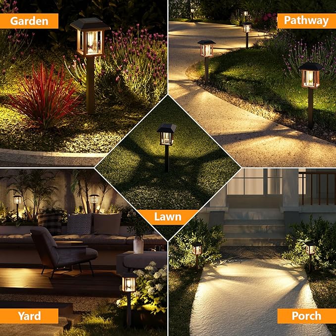 XMCOSY+ Solar Lights Outdoor Waterproof IP65, 25 LM Garden Light for Yard Pathway, Dual-Tone LED Lights with Seed Glass Metal, Solar Powered Landscape Walkway Pathway Decor Lighting (Warm White)
