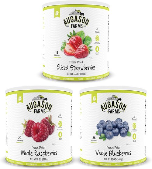 Augason Farms 3-Pack Freeze Dried Berry Variety Kit - No. 10 Can for Emergency Prep