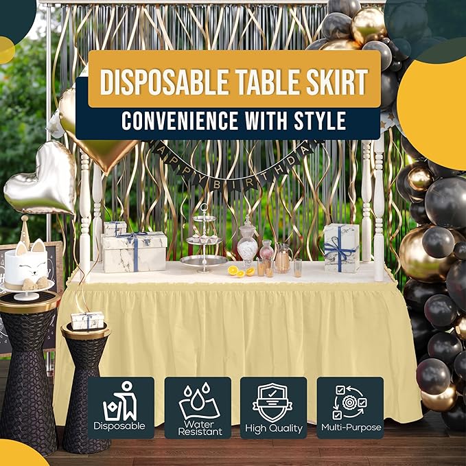 Exquisite Ruffle Table Skirt Light Yellow 6 Pack 14 Ft Long Table Skirts for Rectangle Tables 6ft Plus or Round Tables Skirts with Adhesive Strip for Gender Reveal Decor & Happy Birthday Parties
