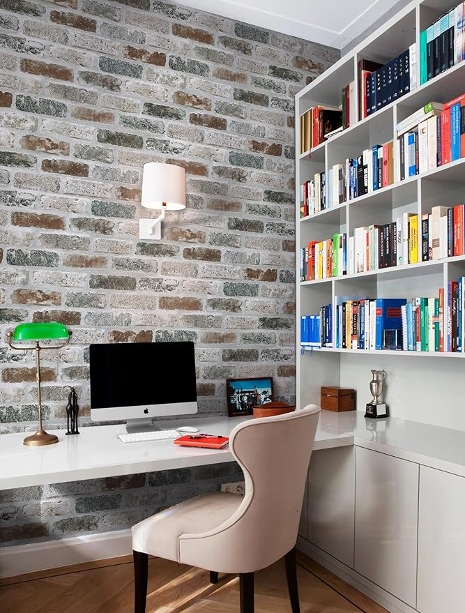 Guvana 17.3"×787" Brick Peel and Stick Wallpaper Red/Blue/Grey Brick Contact