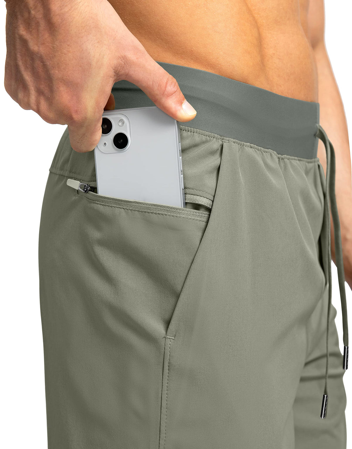 Men's Running Shorts with Zipper Pockets 7 Inch Lightweight Quick Dry Gym Athletic Workout Shorts for Men (Green Sage, X-Large)