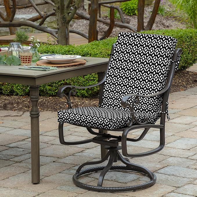 Arden Outdoor Dining Chair Cushion, 20 in x 20 in, Patio Cushion for Patio, Dining, or Rocking Chairs, Black Demi Tile