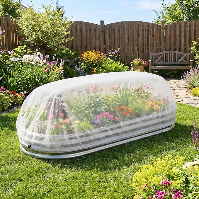 DECOHS Garden Raised Bed Plant Shade Cloth, Non-Woven Raised Bed Sunshade Cover with Drawstring, White Fabric Pest Barrier Screen for 4×2×1FT Garden Beds Vegetable Flower Protection Reduce Sun Burn