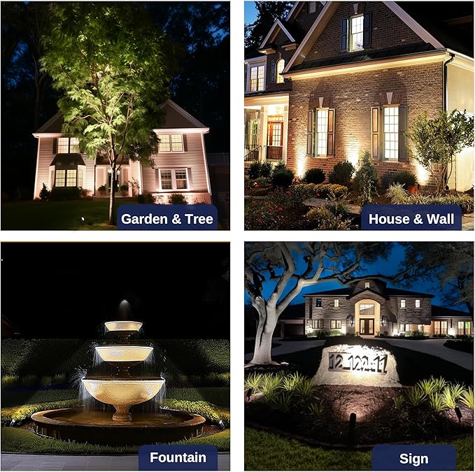 Spot Light Brass - Outdoor Landscape Spotlights LED, 12V Low Voltage Landscaping Uplights, Hard-Wired All Weather Bronze for Backyard Lawn with Cold White Changeable Bulbs (8 Pack)