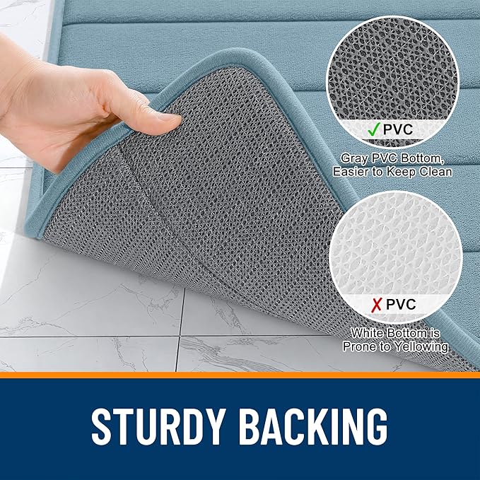 OLANLY Memory Foam Long Bathroom Rugs Runner 70x24, Super Soft Absorbent Bath Mat, Quick Dry, Machine Washable Shower Floor Rugs, Bathmat Carpet, Bathroom Home Decor Accessories, Airy Blue