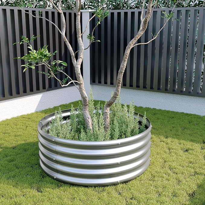 2PCS 3x3x1ft Galvanized Raised Garden Bed Kit-Round Garden Bed Outdoor Planter Box for Vegetables,Flowers,Herbs,Easy Assembly,Silver