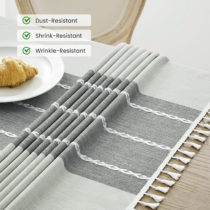 puredown® Rustic Rectangle Tablecloth, Waterproof Cotton Linen Tablecloth with Tassel, Wrinkle Free Farmhouse Table Cloths for Kitchen Dining Outdoor, 55"x120",10-12 Seats, Gray