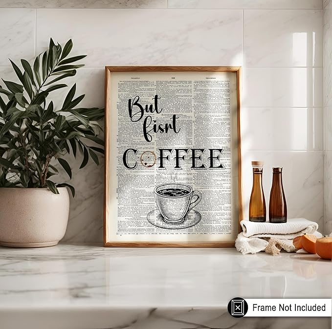Poster Master Dictionary Art Poster - But First Coffee Print - Cafe Art - Gift for Men, Women, Coffee Lovers & Barista - Funny Decor for Kitchen, Restaurant or Dining Room, 24x32 Unframed Wall Art