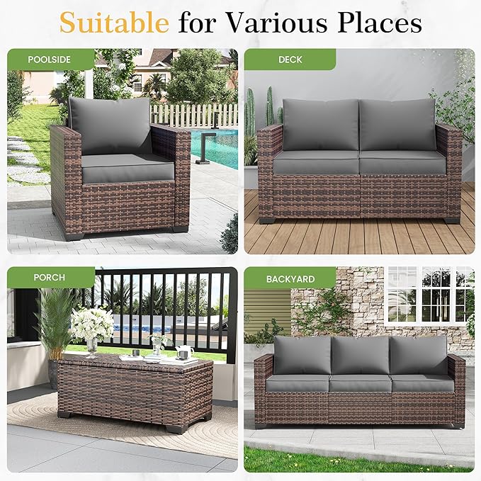 Amopatio Patio Loveseat, Outdoor Furniture 2-Seat Wicker Porch Furniture Outdoor Couch Sofa with Water-Resistant Cover & Non-Slip Cushions, Premium Patio Set, Gray