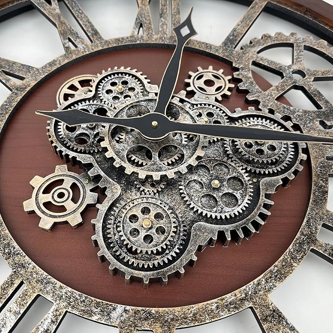 The B-Style Large Real Moving Gears Wall Clock 30 inch Rustic Retro Industrial