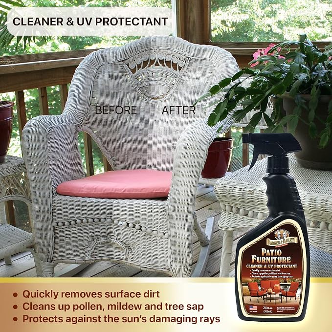 Parker & Bailey Patio Furniture Cleaner Spray – Outdoor Furniture & Cushion Cleaner with UV Protectant, Fabric & Upholstery Stain Remover