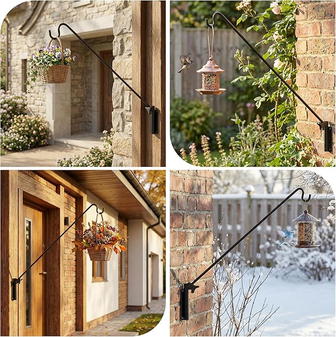 ERYTLLY 2 Packs Heavy Duty Deck Hook Wall Mounted, Extensible and Adjustable Deck Hook for Hanging Bird Feeder, Plants, Suet Baskets,Wind Chimes,Lanterns and More