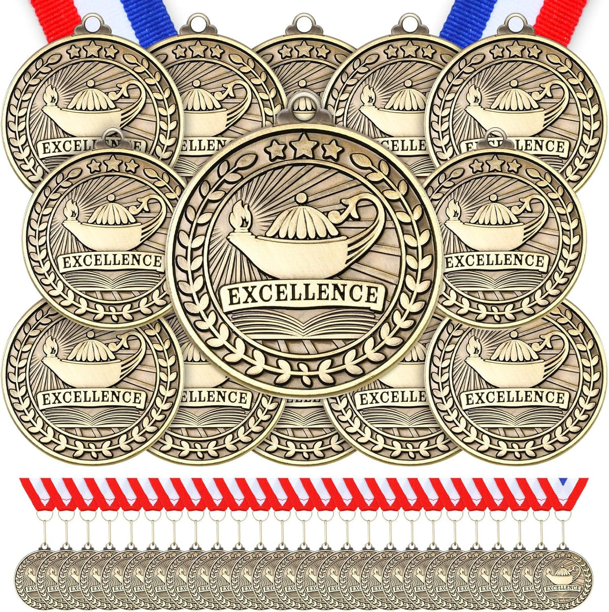 Quelay Gold Award Medals - 60 Pcs 2 Inch Winner Medals with Neck Ribbons for Competitions & Events