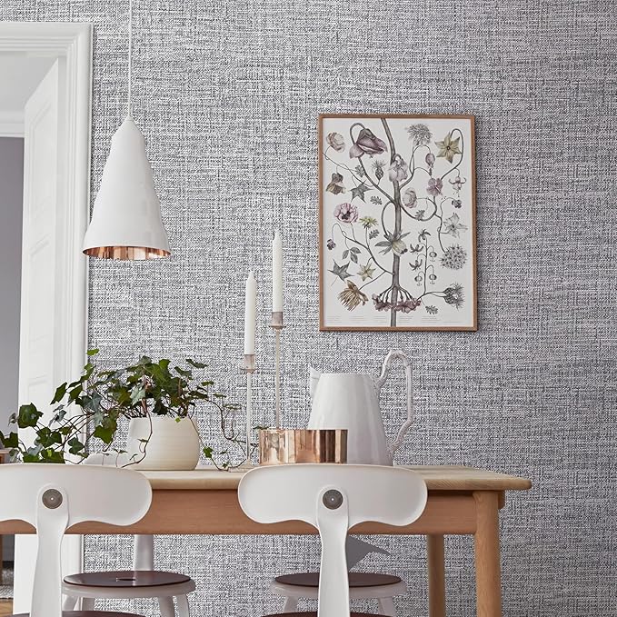 Grey Grasscloth Peel and Stick Wallpaper 17.3"x300" Faux Linen Textured Contact