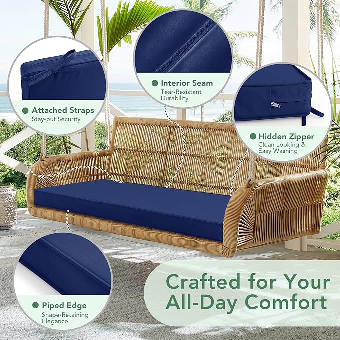 Summsun Outdoor Bench Cushion: Waterproof and Fade Resistant Patio Furniture Cushions - Non-Slip Bench Pad Cushion with Removable Cover for Garden Swing Porch Sofa Settee, 45 x 18 Inch, Navy Blue