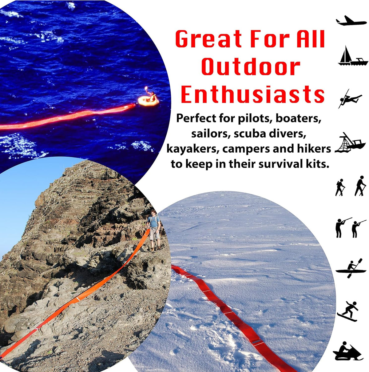 Portable Survival Tool - Lighted Streamer for Land, Sea & Snow Rescue, Day or Night