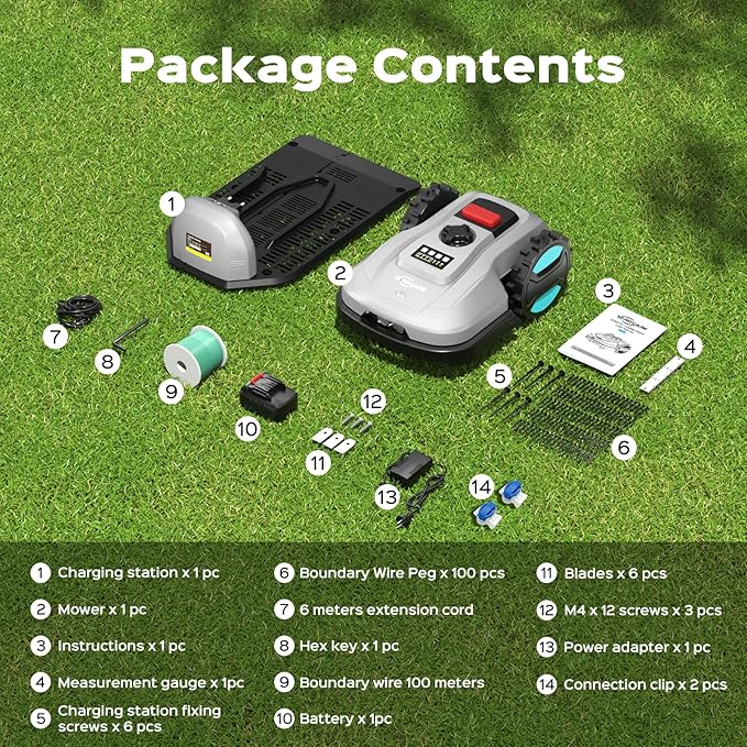 2026 New Robot Lawn Mower with App Control – Features Adjustable Cutting Height, Auto-Charging, Obstacle Detection and Brushless Motor for Lawns Up to 1/8 Acre, Gray