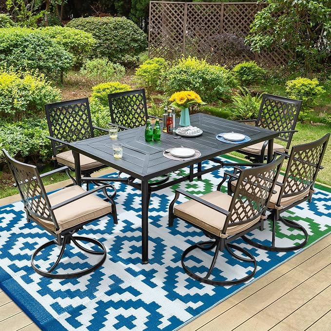 Anidaroel Camping Rug for Outside RV, 8x10 Waterproof Outdoor Rug for Patio Clearance, Reversible Plastic Straw Outside Area Rug for Deck, Camper, Backyard, Picnic(Blue&Green, 8‘x10')