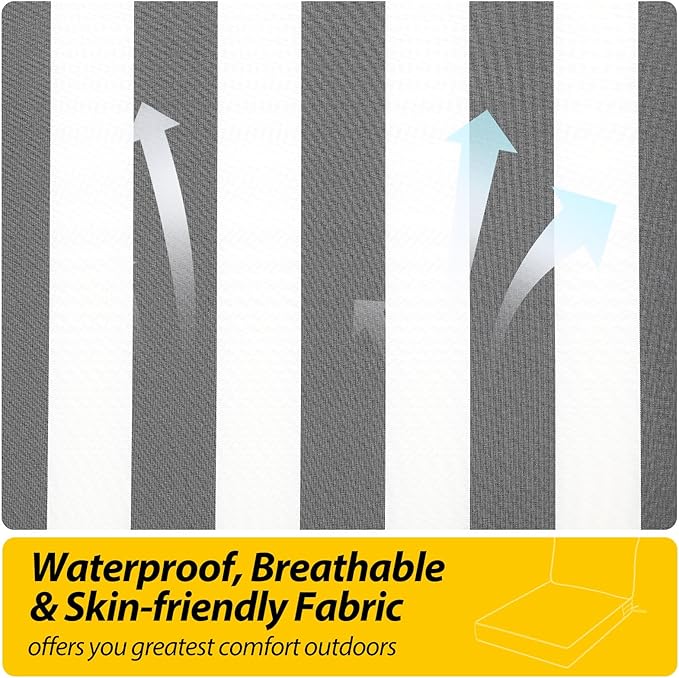 AAAAAcessories Outdoor Seat Cushions for Chairs, Fade-Resistant, Waterproof Patio Furniture Replacement Cushions, 23.5" x 25.5" x 5" + 23.5" x 19", Gray Cabana Stripe