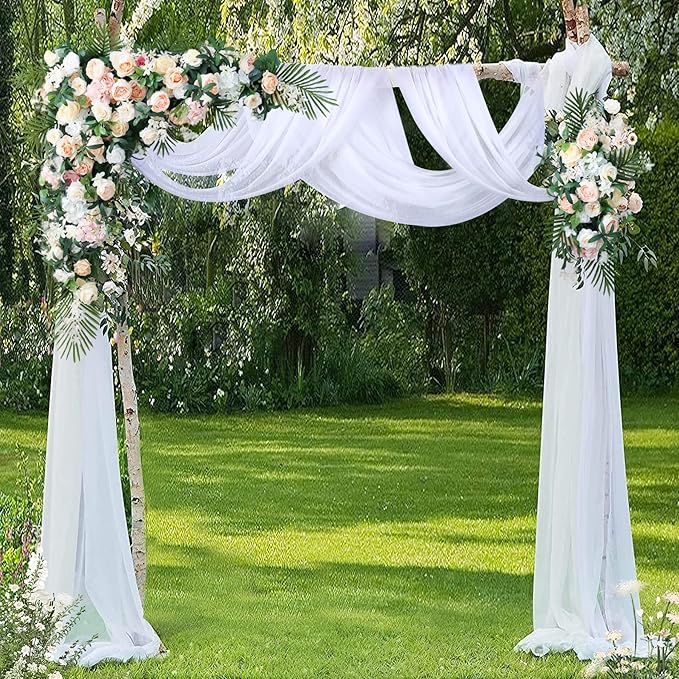 Wedding Arch Draping Fabric White Arch Drapes 4Panels Sheer Backdrop Curtain for Ceremony Wedding Arches Decor 19Ft Length x 28" Width