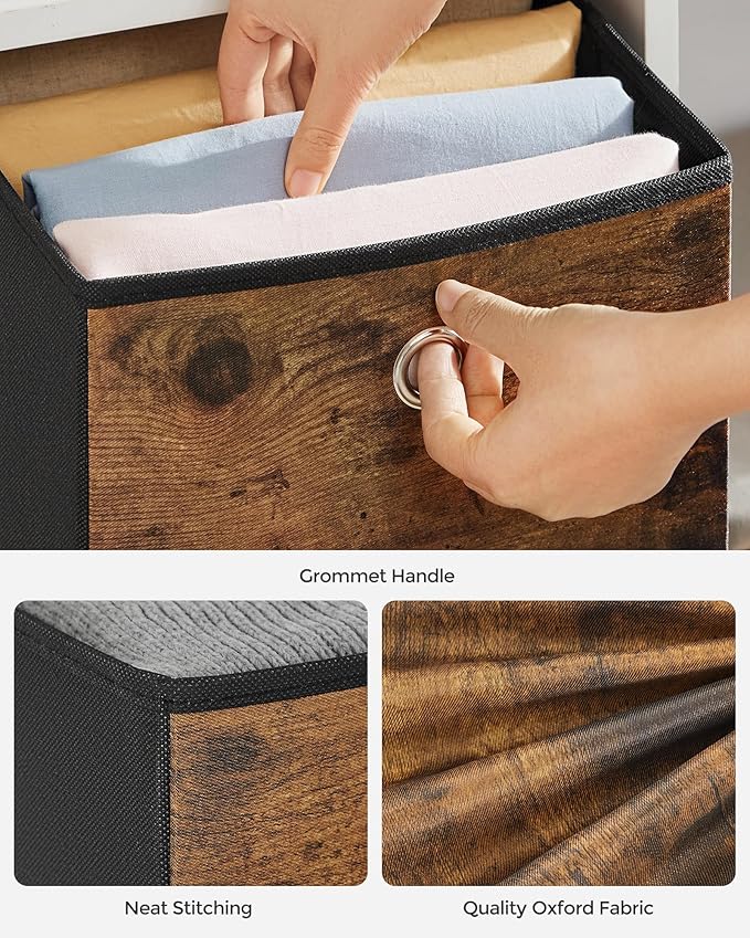 SONGMICS Storage Cubes, Set of 6 Storage Bins with Handles, Foldable Oxford Fabric and Non-Woven Fabric Storage Boxes, 13x13x13 Inches, Fit Cube Storage Unit, Rustic Brown URFB133B01