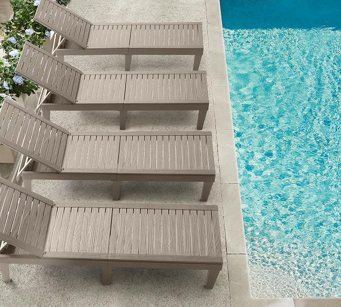Nestl Lounge Chair Outdoor, Tanning Chair, Chaise Lounge Outdoor Set of 4 | 5 Adjustable Positions, Waterproof & Weatherproof Resin, Reclining & Lightweight, For Poolside, Beach, and Lawn, Sand Beige