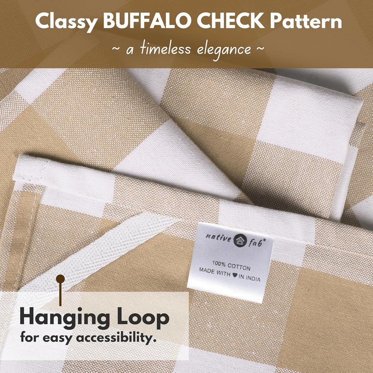 Native Fab 12 Pack Buffalo Check Kitchen Towel 16"x26" - Cotton Dish Towels Washable - Absorbent Tea Towels, Soft Hand Towel with Hanging Loop, Dish Cloth Set - Beige White