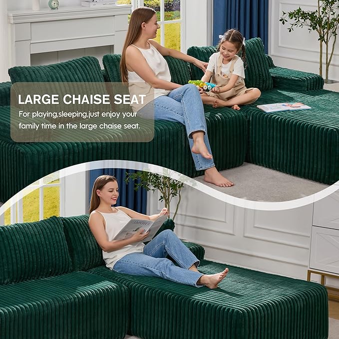 Hobestluk Modular Sectional Sofa Couches L-Shape Couch 3 Seat Modular Sofa Memory Foam Sectional Couches for Living Room, Cloud Couch with Oversized Chaise (108" Right Facing Chaise)