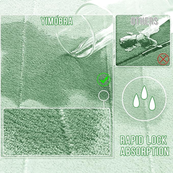 Yimobra Memory Foam Bath Mat, Super Soft Absorbent Bathroom Rug Non Slip 31.5x20 Inch, Quick Dry, Machine Washable Floor Carpet for Tub Shower, Home Decor Accessories, Pale Green