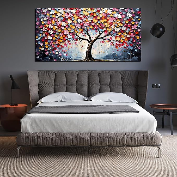 Zoyotago Large Canvas Wall Art Colorful Flower Tree Picture Gray Backgrounds Canvas Prints Ready to Hang for Bedroom Living Room Size 30x60