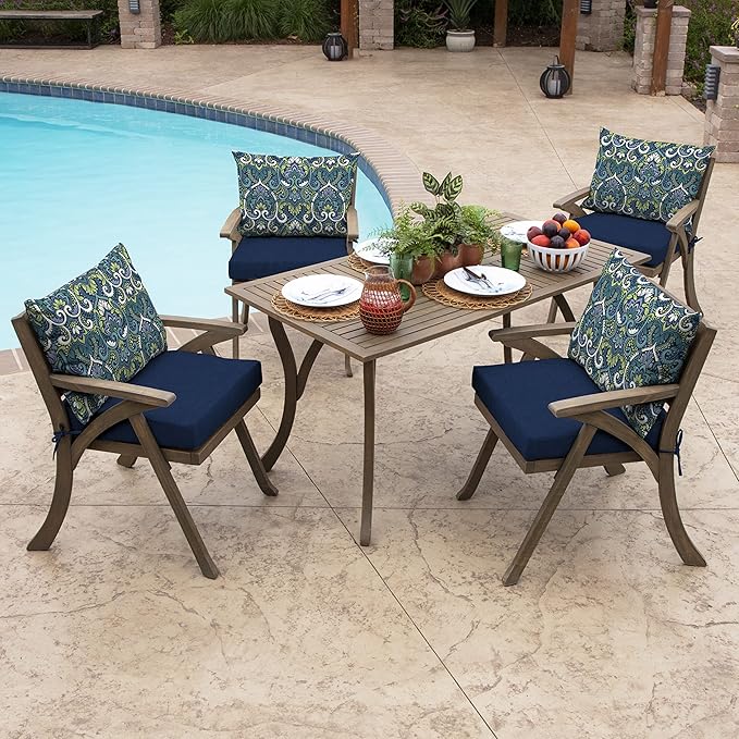 Arden Deep Seat Pillow Back Cushion, 23 x 17, Outdoor/Indoor Replacement Back Cushion, Plush Support, Fade-Resistant, Rain-Proof Patio Furniture Cushion, Sapphire Aurora Blue Damask