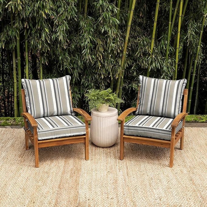Arden earthFIBER Outdoor Deep Seat Cushion Set (4-Pack), 24 in x 24 in, Weather-Proof, Rain-Proof, Fade Resistant Patio Cushion for Chair, Sofa, and Couch Taupe Grey Boardwalk Stripe