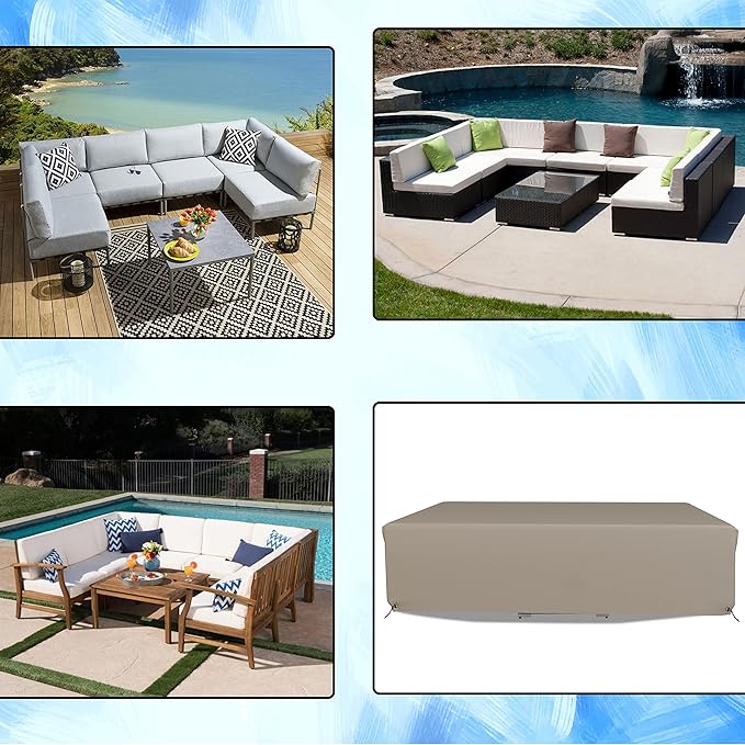 Covers & All Patio Sectional Sofa Set Cover 160 GSM PVC Emboss Fabric Outdoor Furniture Table and Chair Set Cover with Drawstring for Snug Fit (54" W x 54D x 28" H, Beige)