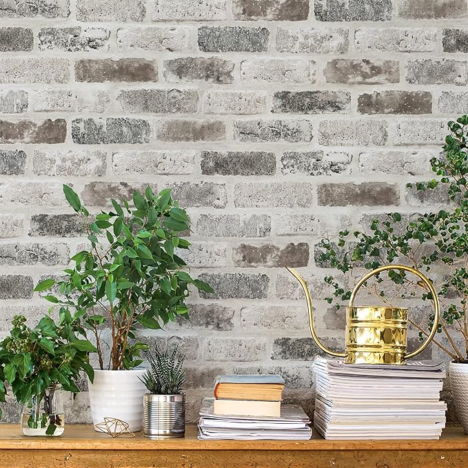 Guvana 17.3"×394" Brick Wallpaper Grey and Brown Self Adhesive Wallpaper 3D