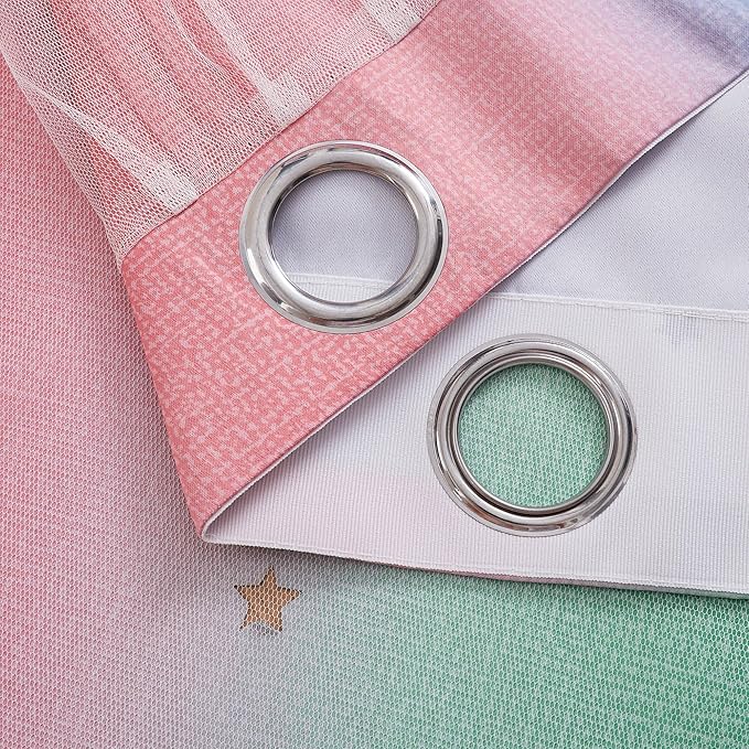 XiDi Curtains for Bedroom Decor, Rainbow Pink GreenBlue52/96/1