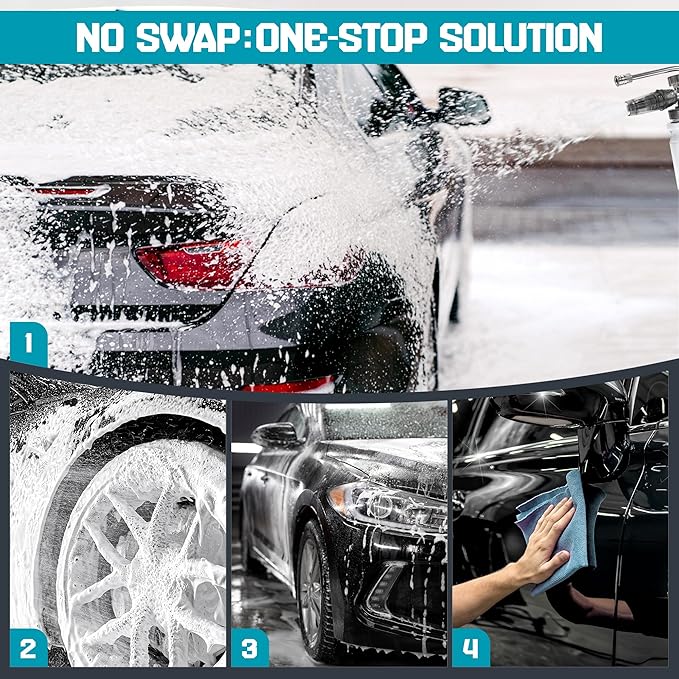 Foam Cannon Kit for Pressure Washer, Dual Connector Snow Foam Gun with Spray Gun, 5 Nozzle Tips, Curved Rods, 3/8" Swivel Quick Connect, M22-14mm & M22-15mm Adapters