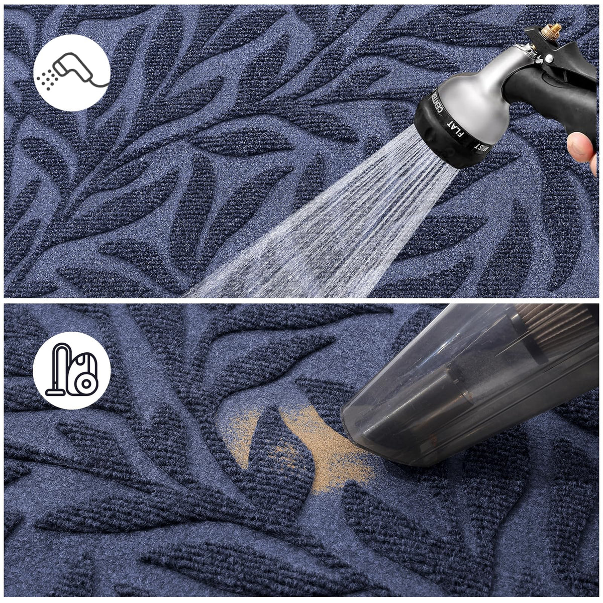 Smiry Front Door Mat Indoor Outdoor Entrance, Heavy Duty Natural Rubber, Trap Dirt and Moisture, Non-Slip Doormats, Low Profile, Easy Clean Patio Porch Entryway Mat, 35x23, Navy