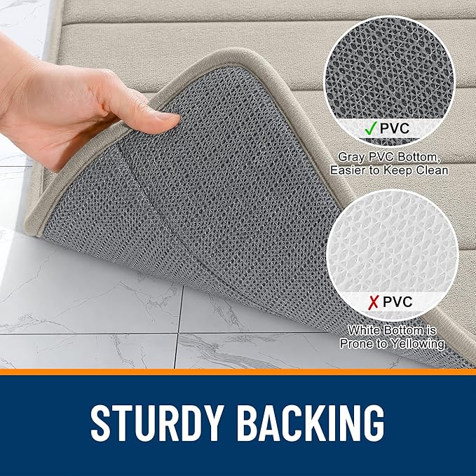 OLANLY Memory Foam Bath Mat 59x35, Super Soft Absorbent Bathroom Rugs, Quick Dry, Machine Washable Shower Floor Rugs, Bathmat Carpet, Bathroom Home Decor Accessories, Warm Taupe