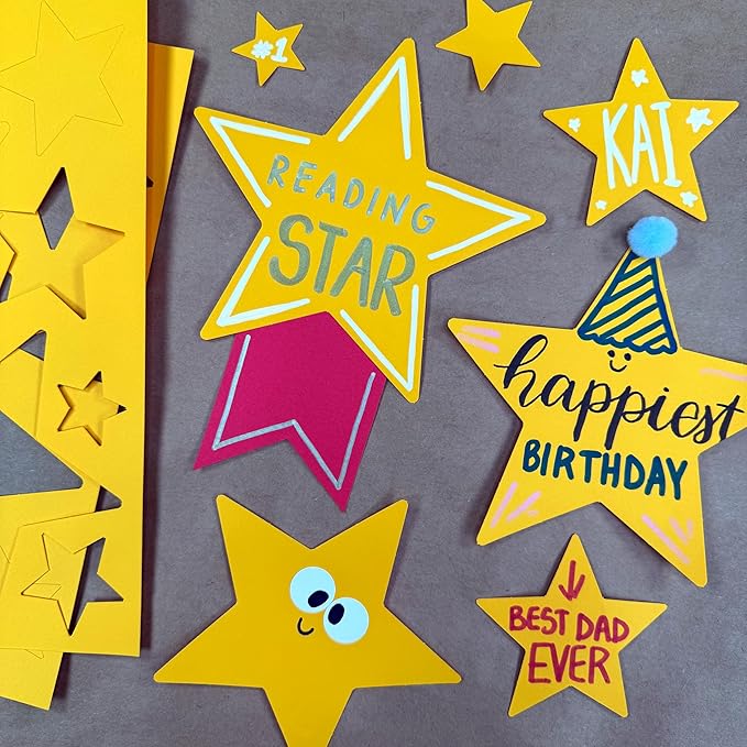 240 Pieces Star Cutouts, 2-Sided US Made Card Stock Punch Out Gold Stars for Bulletin Boards, Classroom Decor, Back to School DIY Craft Projects, Party Decoration, Hollywood Themed Events